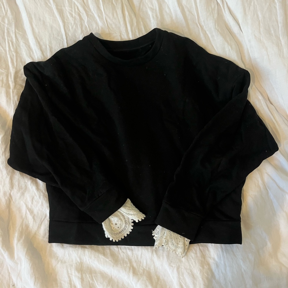 Black crew neck with lace sleeves